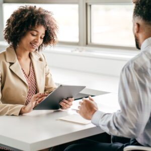 Financial advisor working with a client.