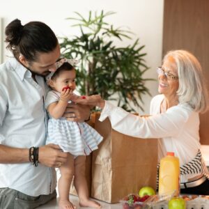 family with a child in kitchen