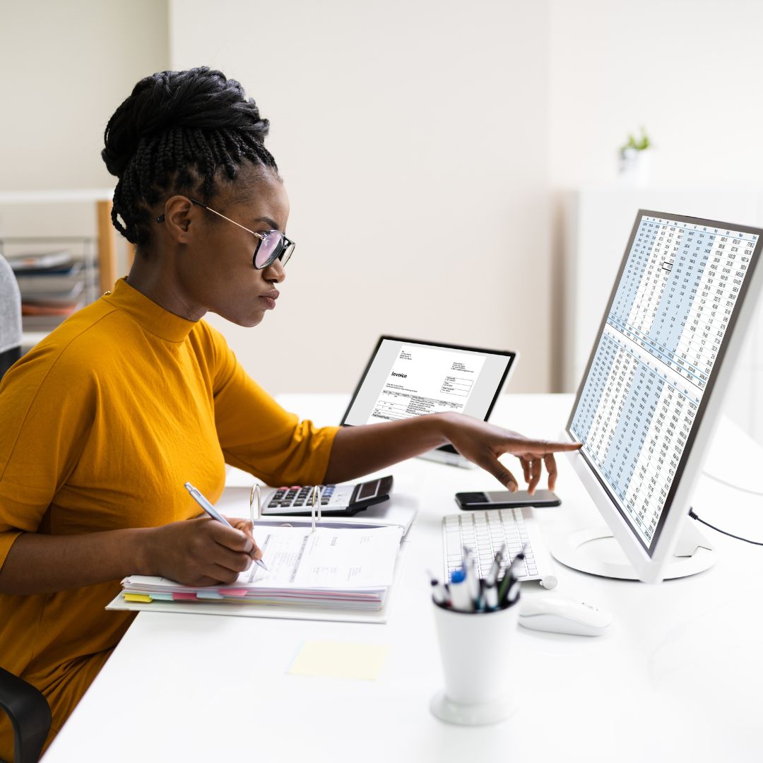 woman doing taxes