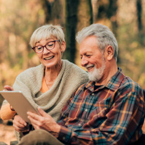 senior couple on laptop
