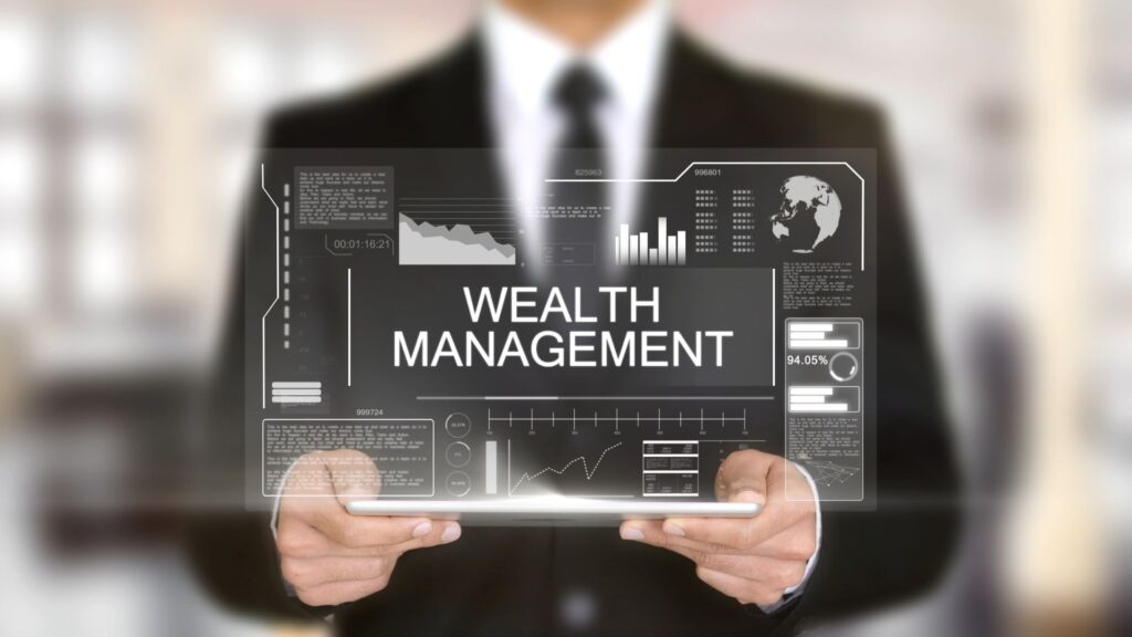person holding sign with wealth management data on it
