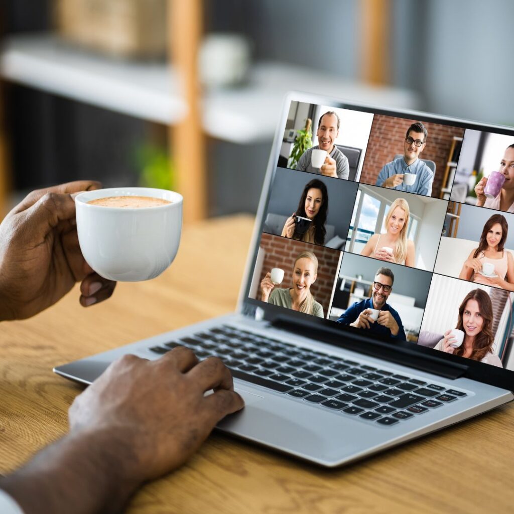person videoconferencing with other people