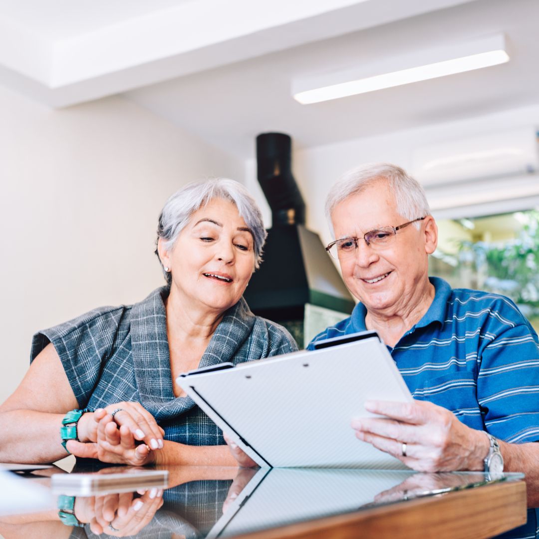 couple looking at retirement plan paperwork