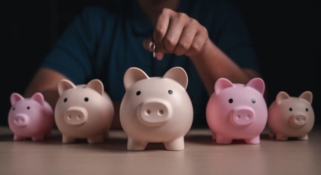 Putting money in piggy banks