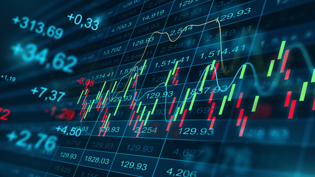 Financial data displays price trends and movements on a trading screen during market hours