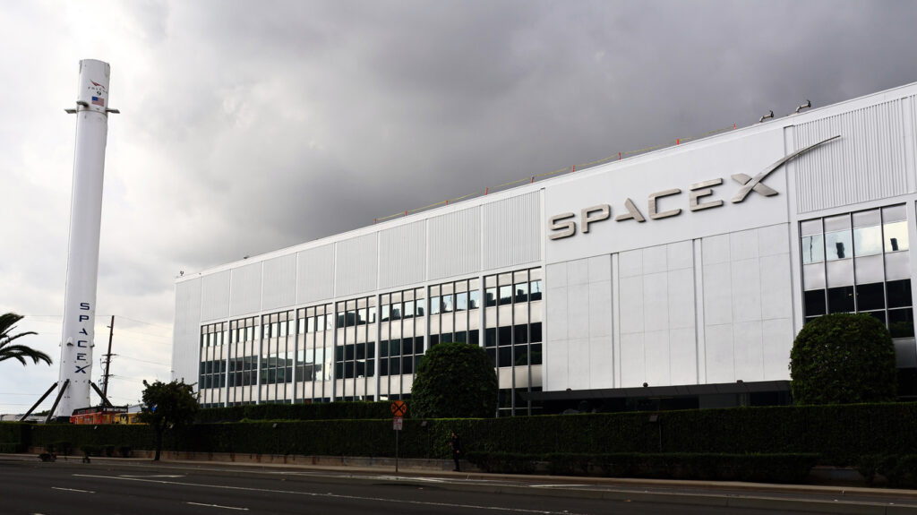 Hawthorne (LA County), California – November 20, 2025: Exterior View of SpaceX Headquarters located at 1 Rocket Road